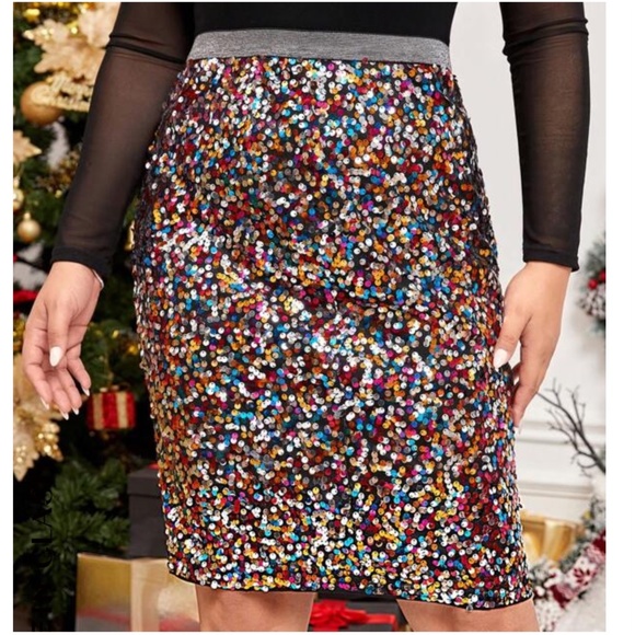 Plus Multicolor Sequin Midi Party Evening Skirt - Picture 5 of 5